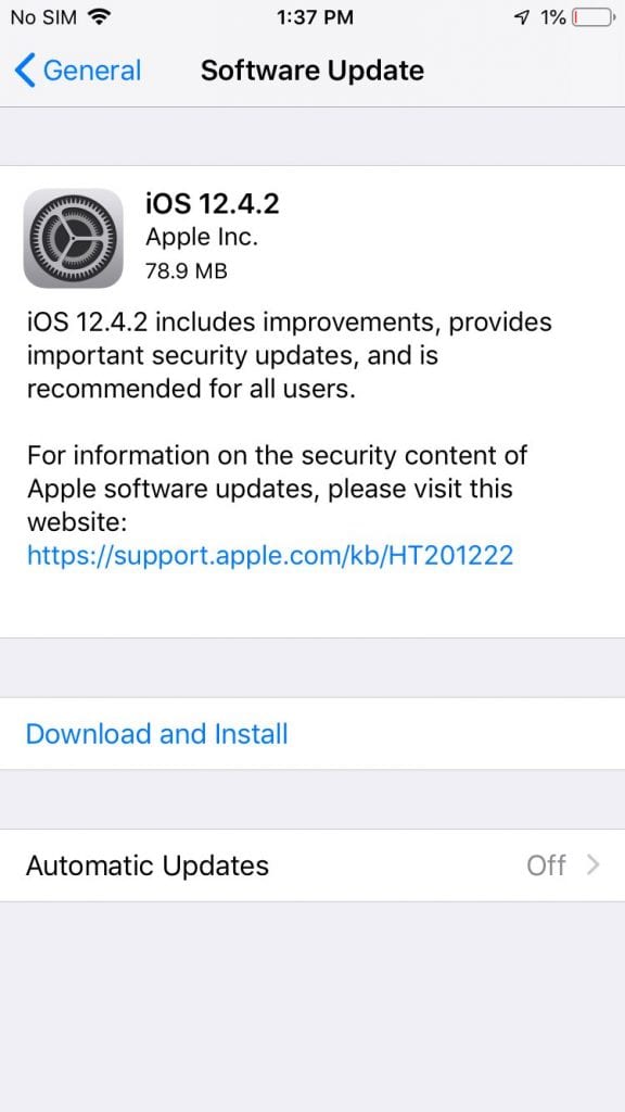 apple phát hành bản ios 12.4.2 cho iphone ipad đời cũ