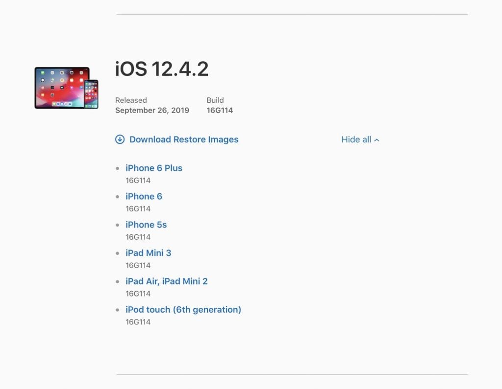 apple phát hành bản ios 12.4.2 cho iphone ipad đời cũ