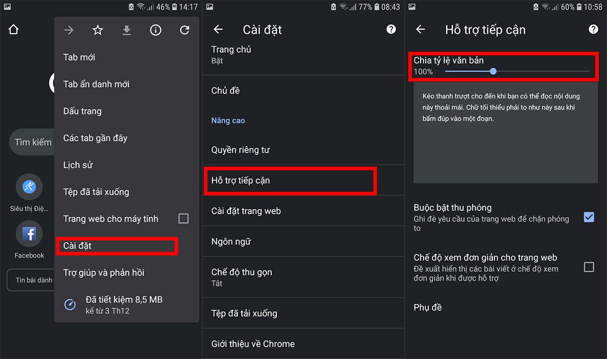 Thay đổi kích thước văn bản trên Chrome