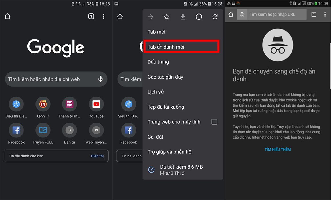 Duyệt web bằng chế độ ẩn danh