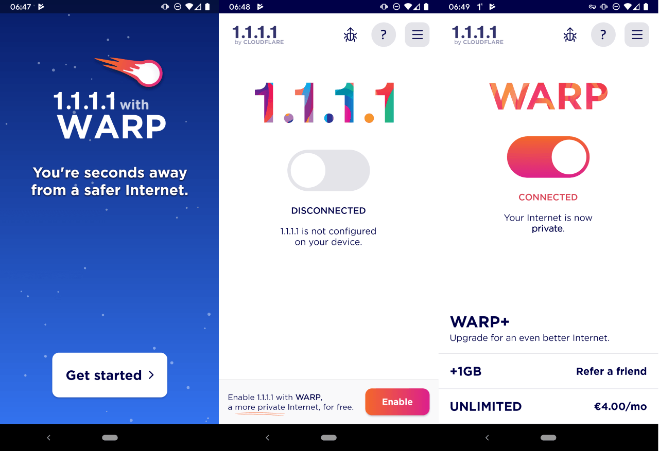 Warp не подключается. Варп 1.1.1.1.