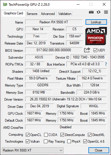 ASUS ROG STRIX RX 5500 XT O8G GAMING