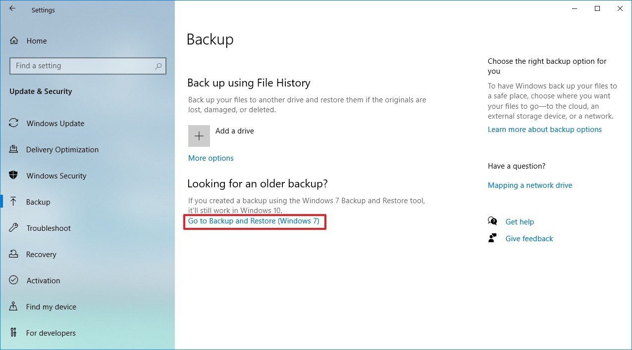 Go to Backup and Restore (Windows 7).