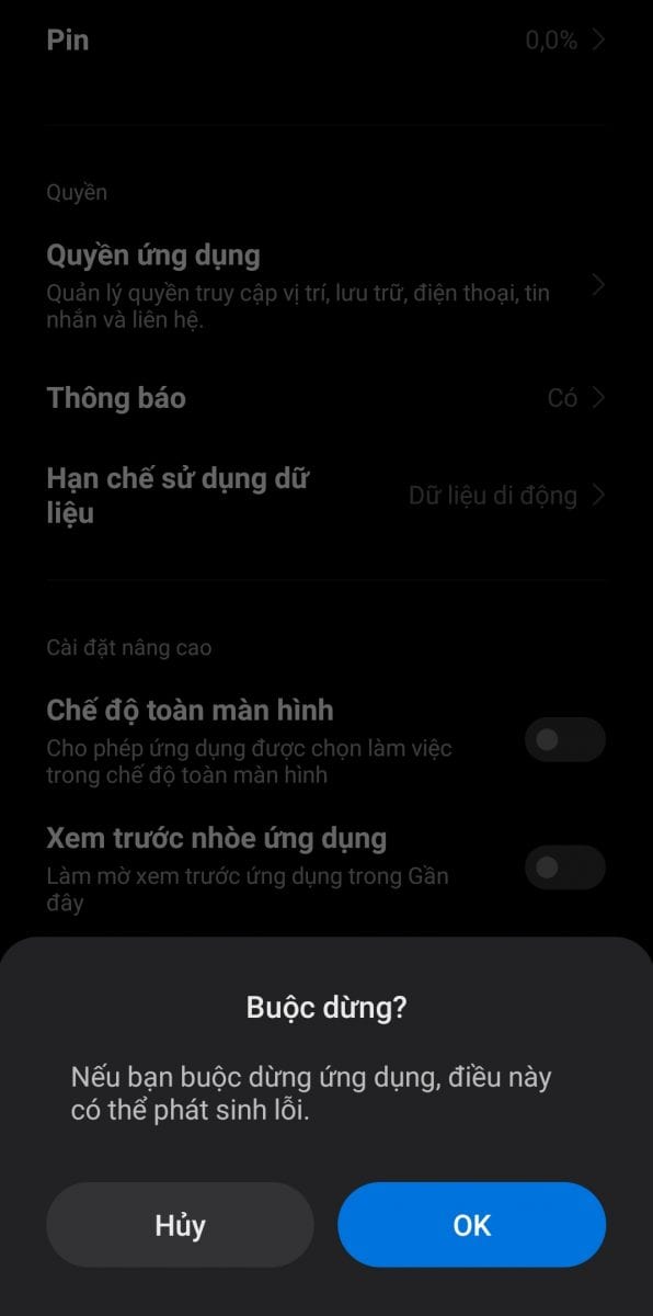 Buộc dừng ứng dụng Google