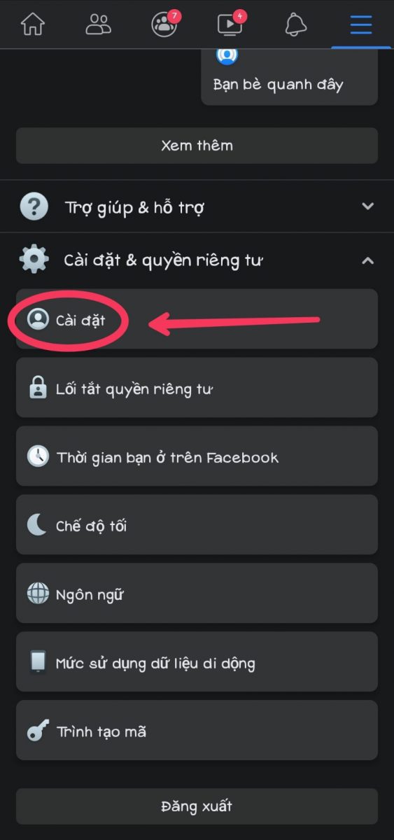 Bước 2 của cách tắt nút kết bạn trên Facebook 