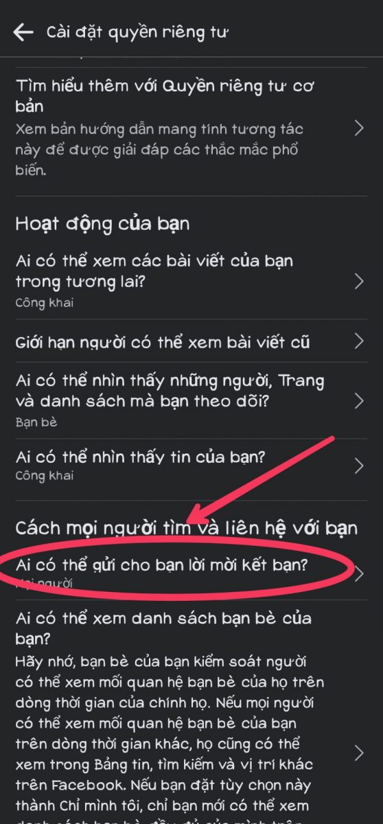 Bước 3 của cách tắt nút kết bạn trên Facebook bằng điện thoại 