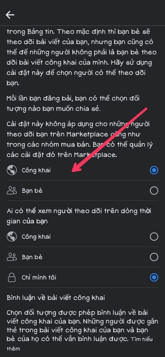 Bước 3 của tắt nút theo dõi trên Facebook bằng điẹn thoại