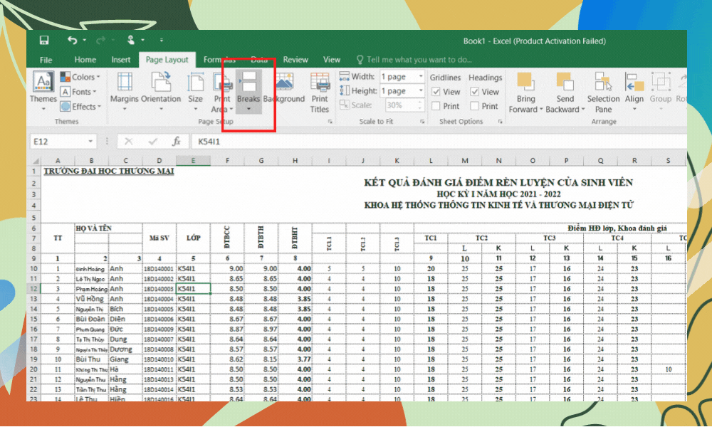 In trang A4 trong Excel bằng tính năng Breaks