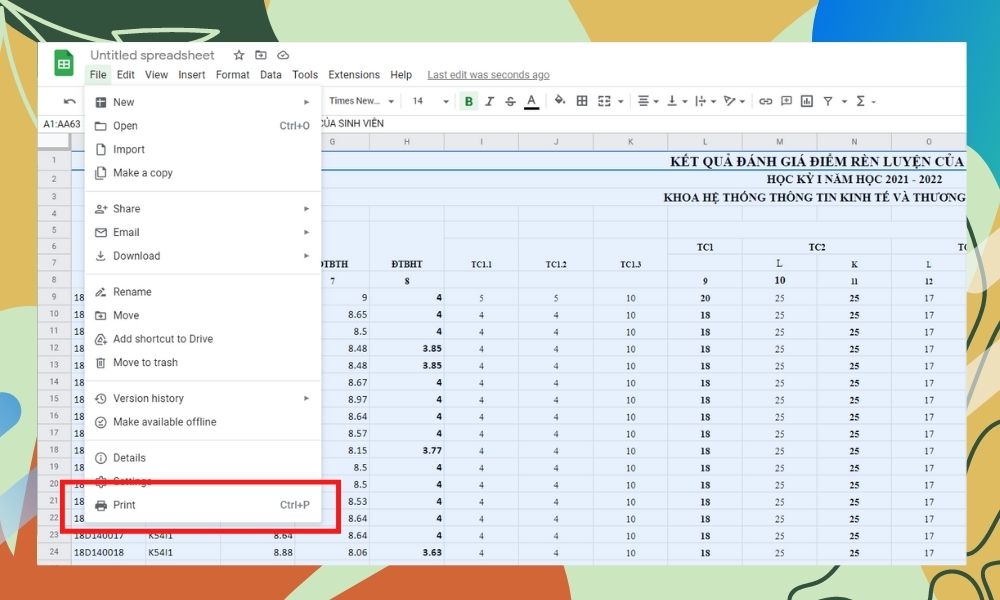 Cách in file Google Sheets vừa trang giấy A4