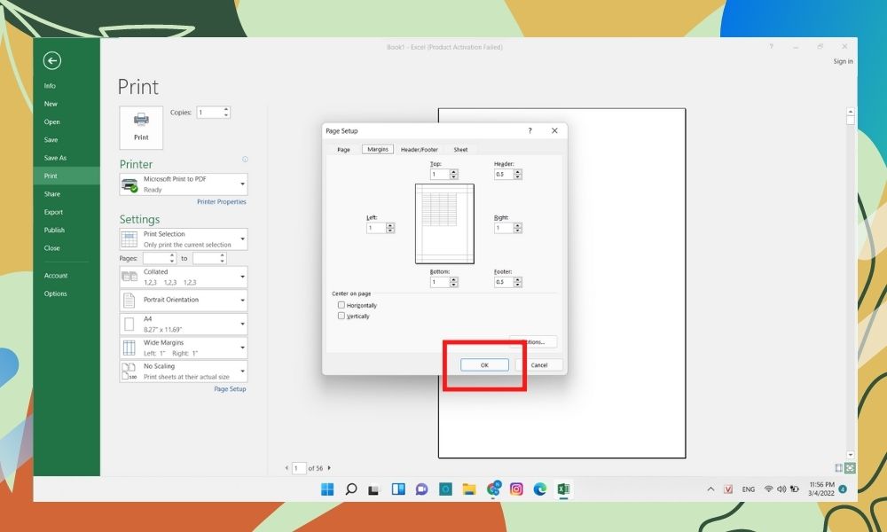 Căn chỉnh Excel vừa trang A4