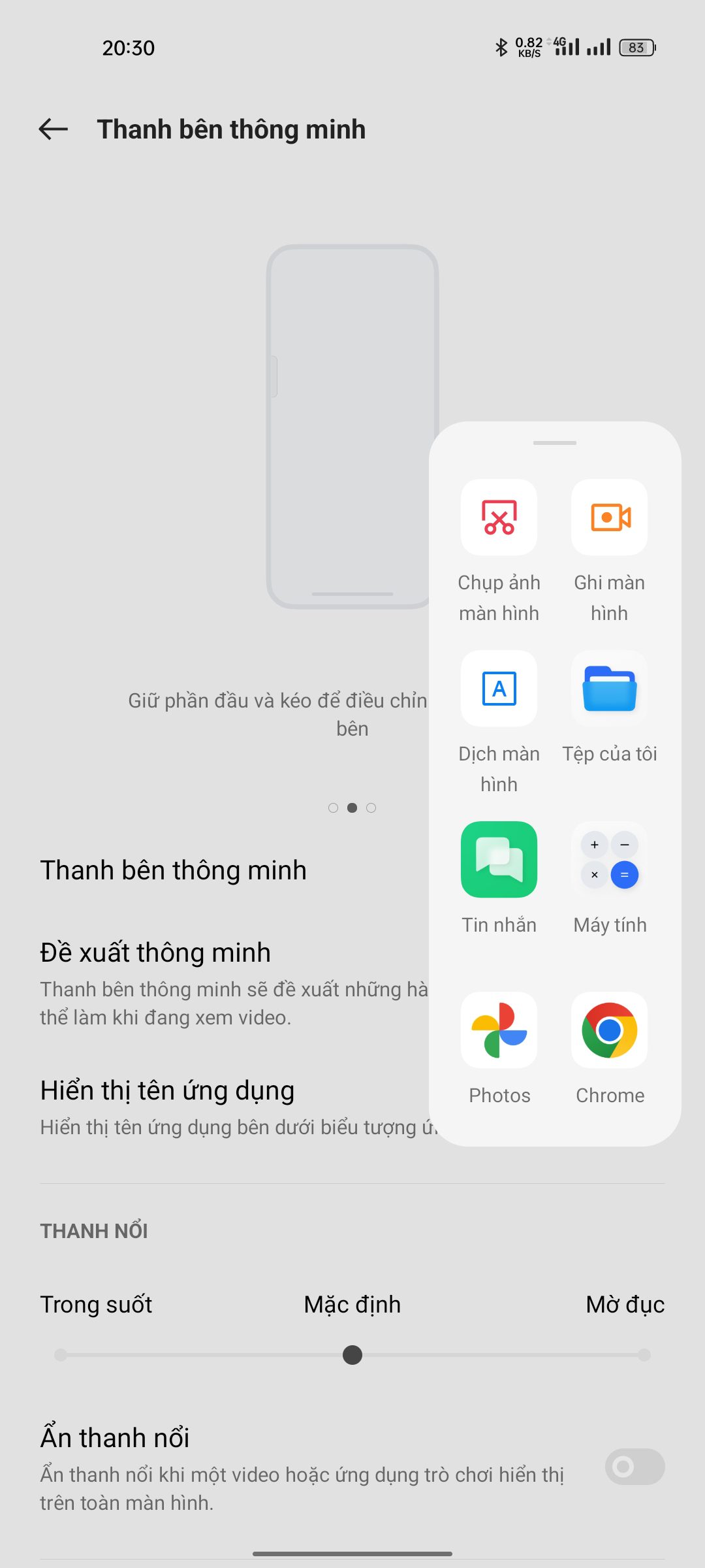 thanh bên thông minh oppo
