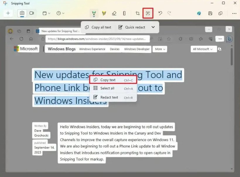 sao chép văn bản windows 11