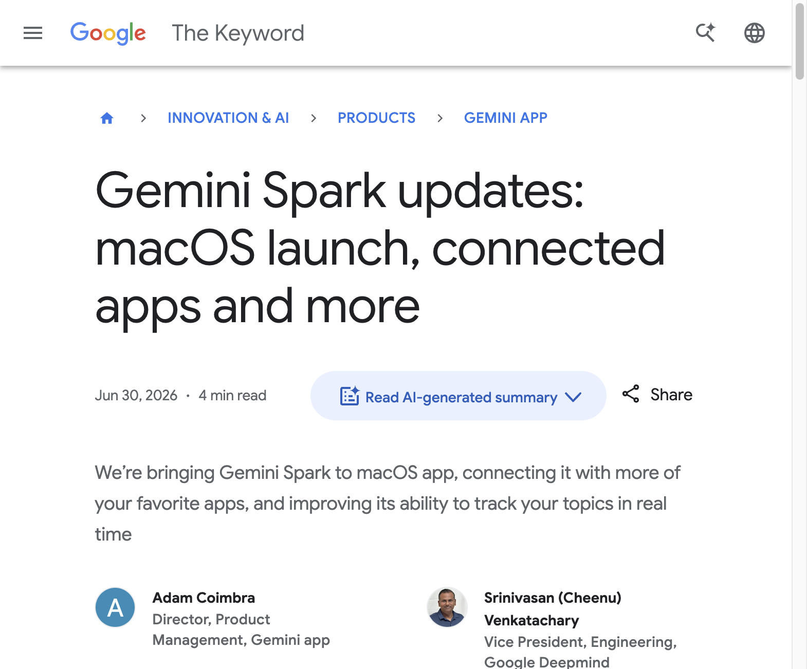 Google - Gemini Spark updates for macOS and connected apps