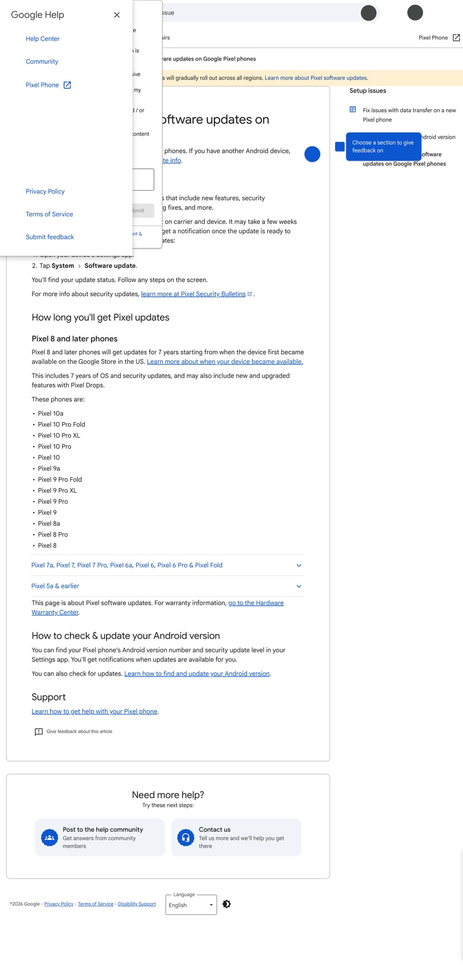 Ảnh: trang hỗ trợ chính thức của Google Pixel giải thích thời hạn cập nhật phần mềm cho từng đời máy Pixel.