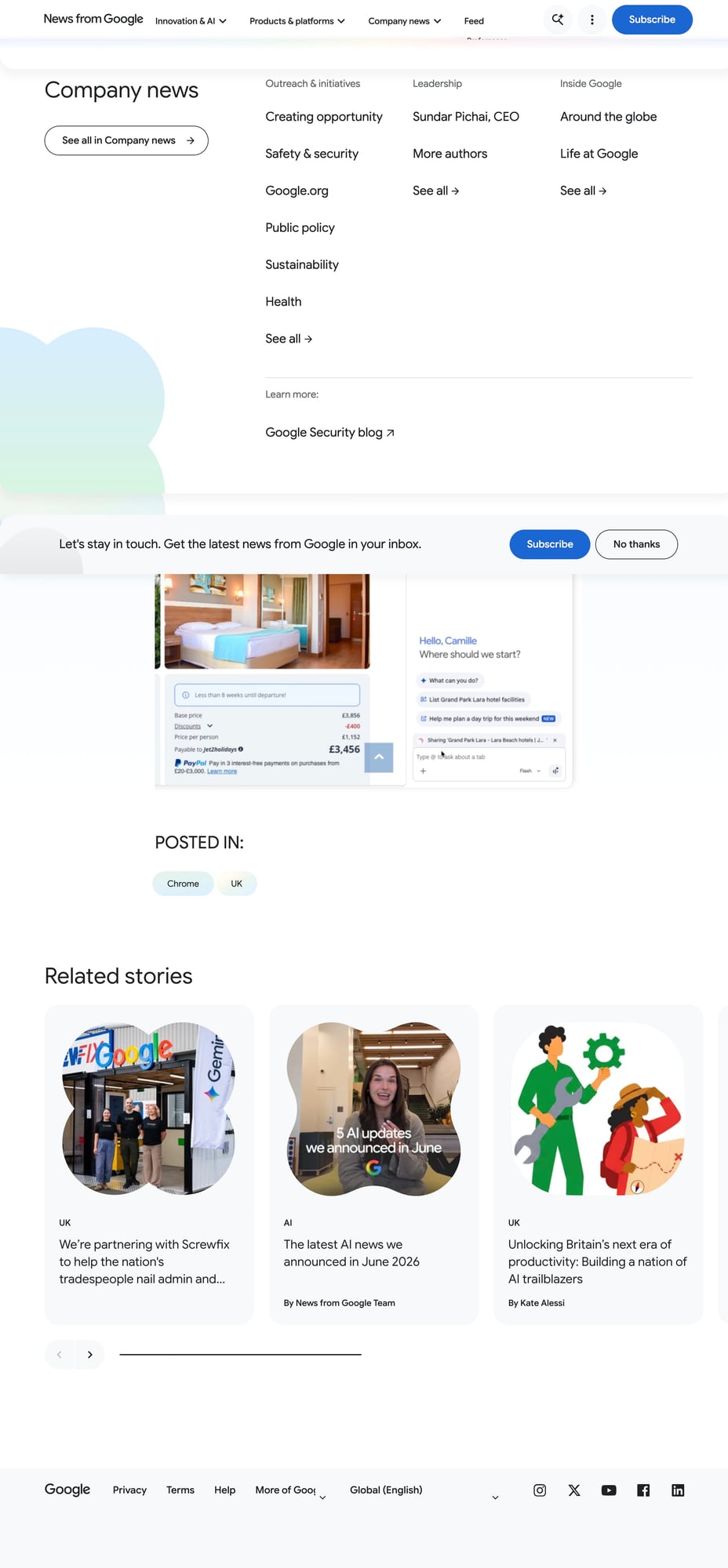 Ảnh: ảnh chính thức từ Google Blog về Gemini in Chrome.