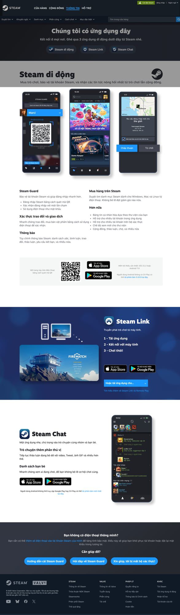 Ảnh: trang chính thức Steam Mobile App, nơi Valve giới thiệu Steam Guard trên điện thoại.