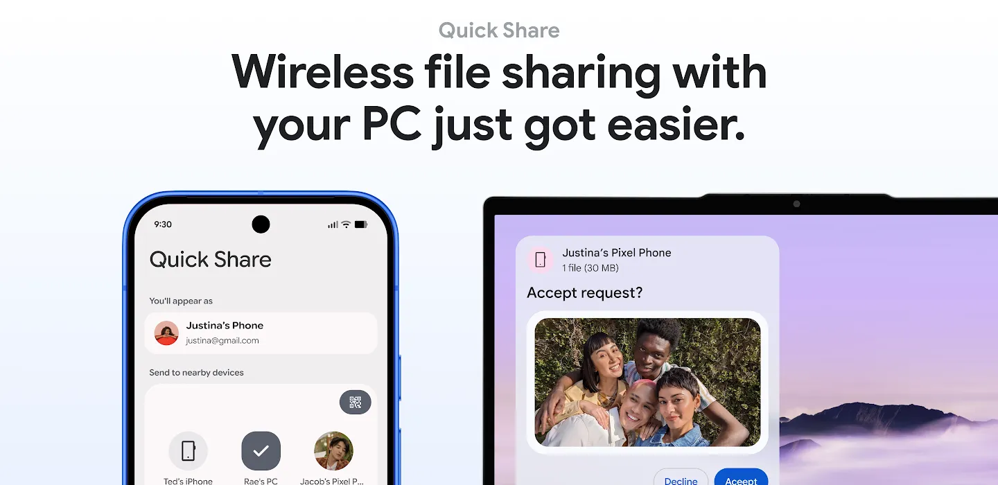Ảnh: hình minh họa chính thức từ Android về Quick Share giữa điện thoại Android và máy Windows.