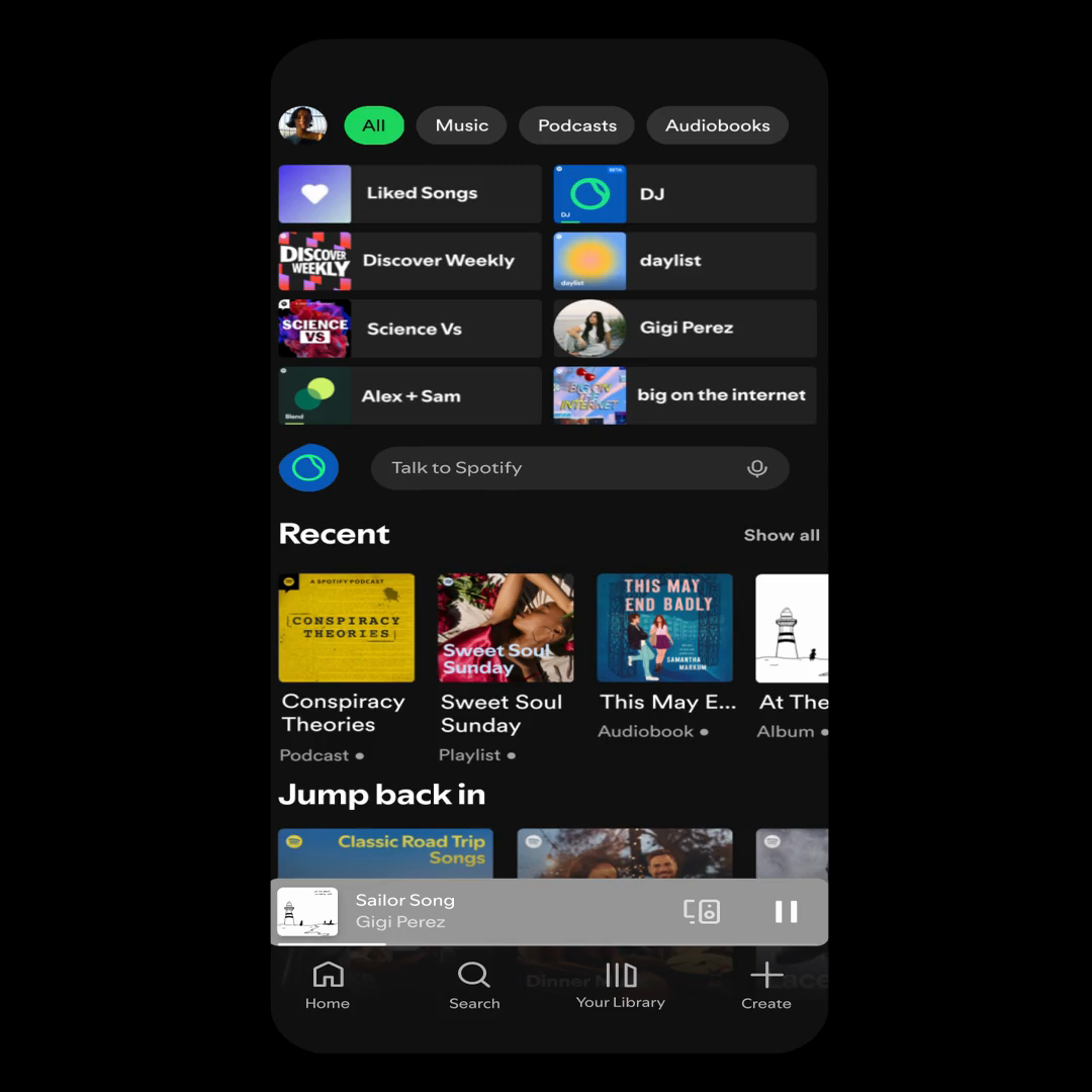 Minh họa demo cho thấy người dùng có thể nói chuyện trực tiếp với Spotify trong app. Ảnh: Spotify Newsroom