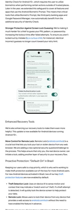 Ảnh: bài Google Security blog nói về các cập nhật Theft Protection mới cho Android trong năm 2026.