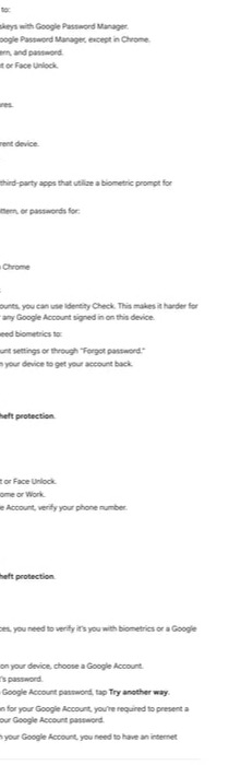 Ảnh: screenshot từ Android Help về Identity Check và các hành động nhạy cảm cần sinh trắc học.