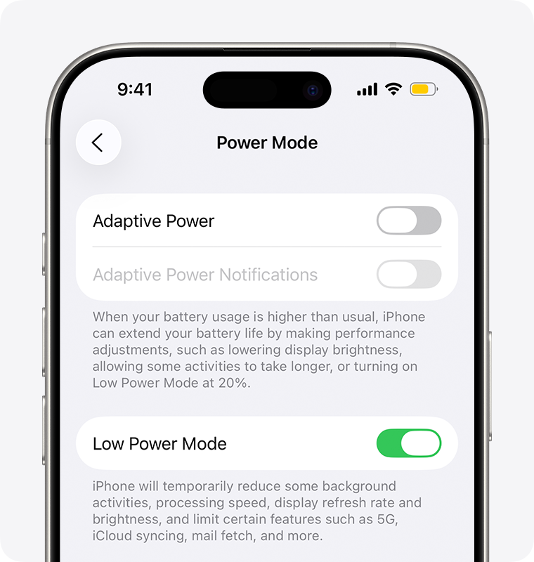 Tùy chọn Low Power Mode trong phần Battery trên iPhone