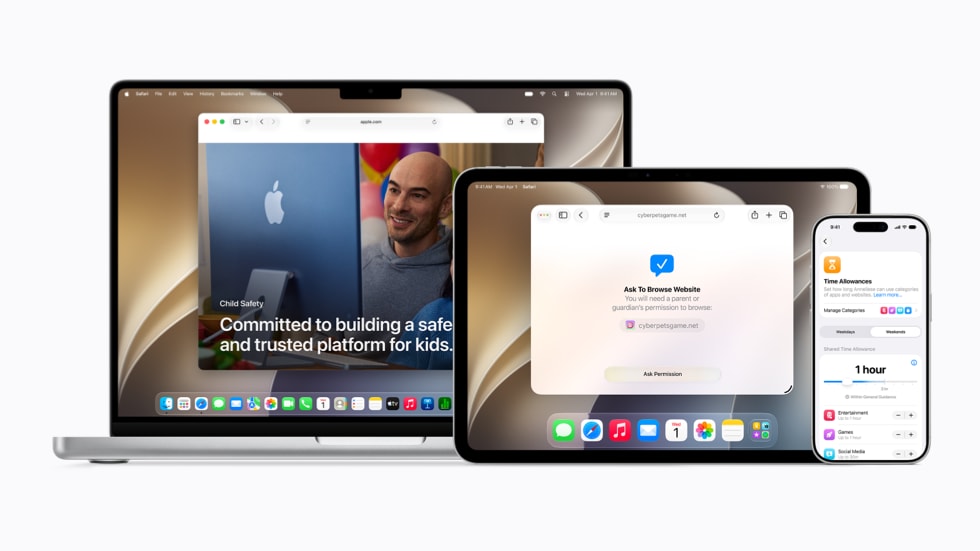 Ảnh: Apple minh họa bộ công cụ an toàn gia đình và trẻ em trên iPhone, iPad và hệ sinh thái của hãng.