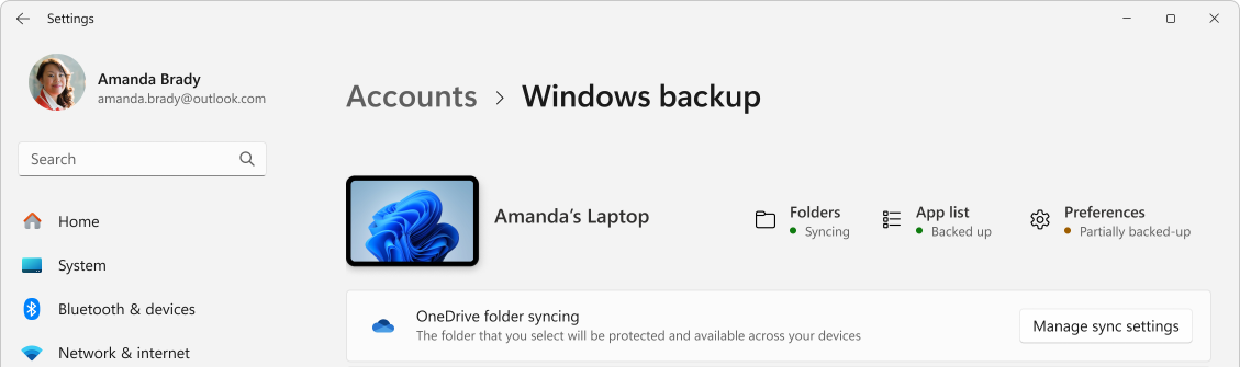 Ảnh chụp từ Microsoft Support về màn hình trạng thái Windows backup trong Settings. Ảnh: Microsoft Support