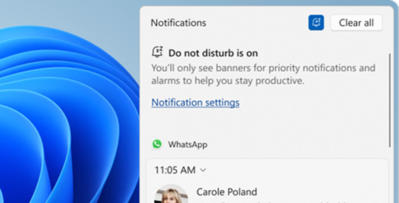Thiết lập Do not disturb trong Windows 11 cho phép đặt lịch tự yên lặng theo giờ. Ảnh: Microsoft Support