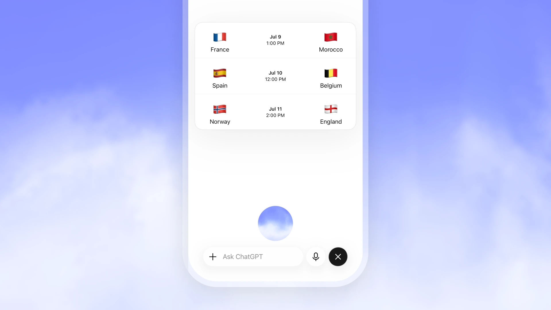 OpenAI cũng minh hoạ các thẻ kết quả trực quan cho thể thao và bản đồ khi ChatGPT Voice xử lý truy vấn phù hợp. Ảnh: OpenAI