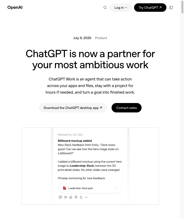 ChatGPT Work giao diện bài giới thiệu chính thức