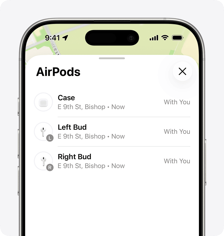Find My có thể hiển thị AirPods trên bản đồ và hỗ trợ tìm từng thiết bị trong hệ sinh thái Apple khi model tương thích. Ảnh: Apple Support