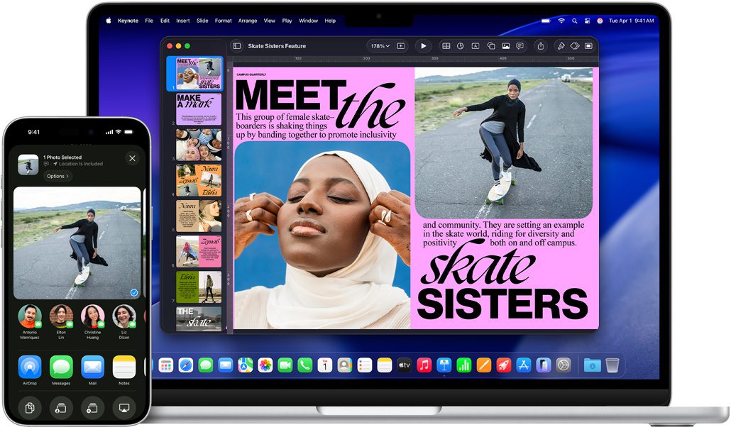 Ảnh chính thức từ Apple: AirDrop vẫn là cách chuyển file nhanh giữa Mac, iPhone và iPad mà không cần dựng thêm bước trung gian qua chat hoặc cloud.