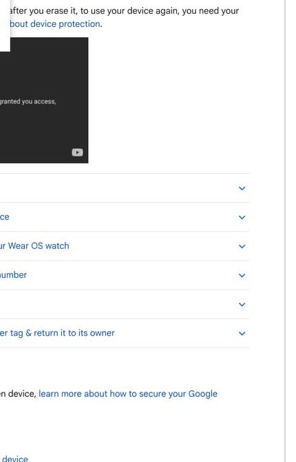 Ảnh chụp từ Android Help: giao diện Find Hub với các lựa chọn tìm, khóa và xử lý thiết bị Android bị thất lạc.