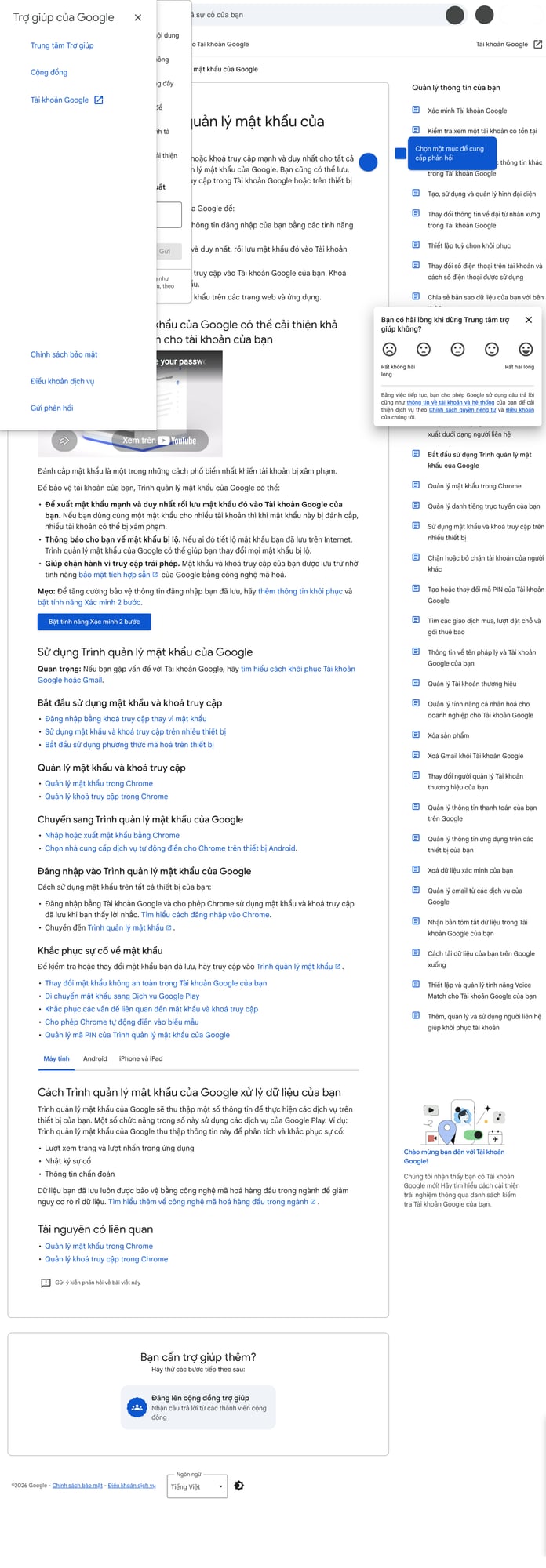 Ảnh chụp từ Google Account Help: hướng dẫn sử dụng Trình quản lý mật khẩu của Google để lưu và kiểm tra mật khẩu.