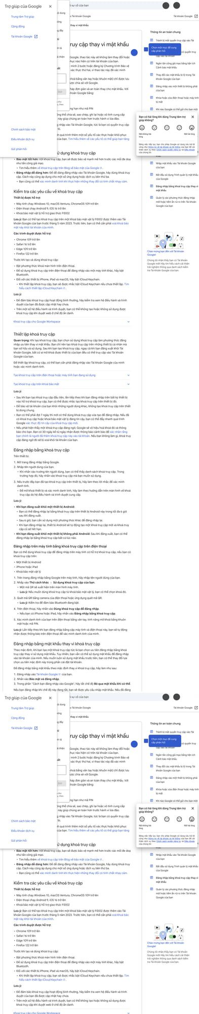 Google Account Help lưu ý passkey chỉ nên tạo trên thiết bị cá nhân và cần rà lại thiết bị có quyền truy cập khi mất máy hoặc đổi máy. Ảnh: Google Help
