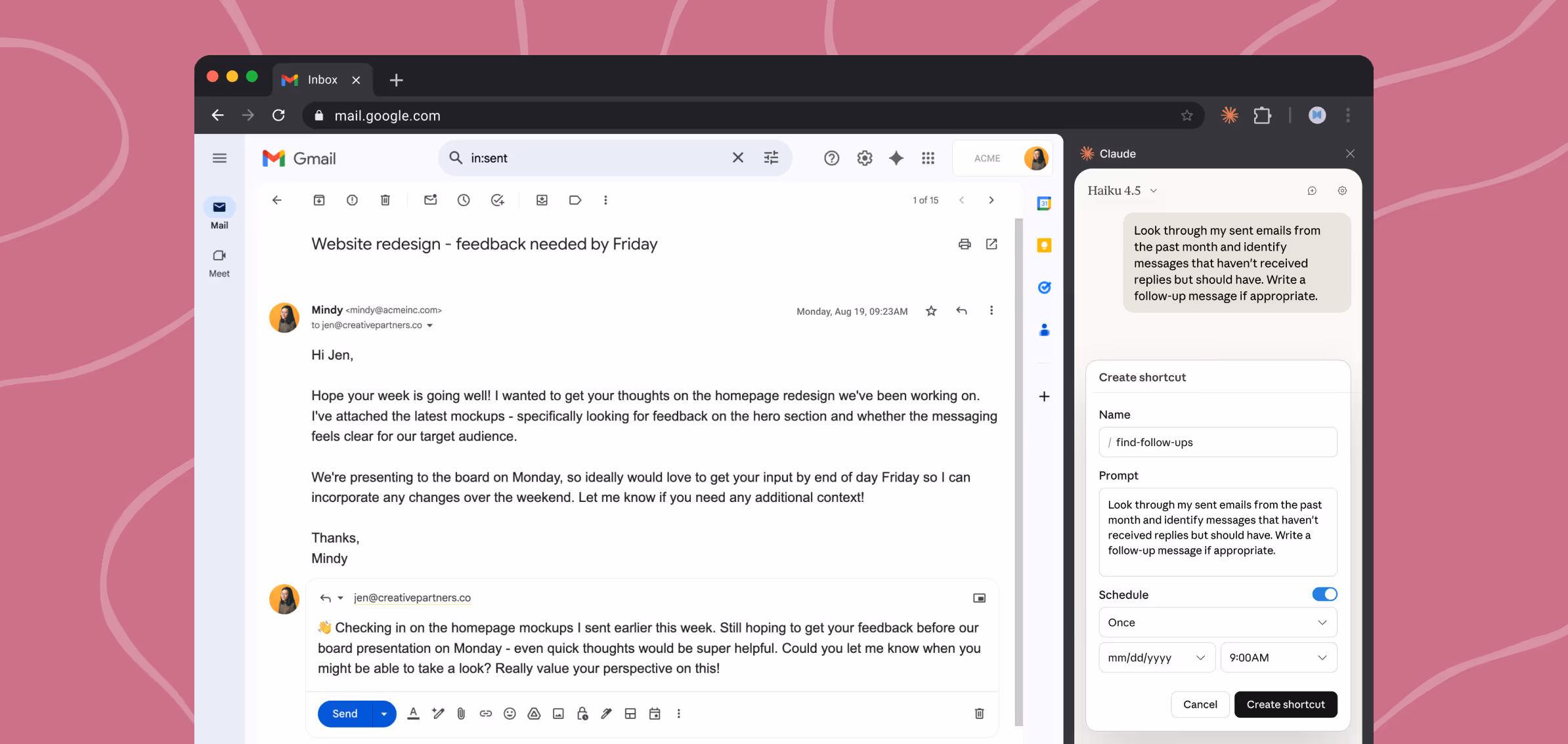 Ảnh: Anthropic mô tả Claude có thể xử lý email, lịch và các tác vụ nhiều bước ngay trên web.