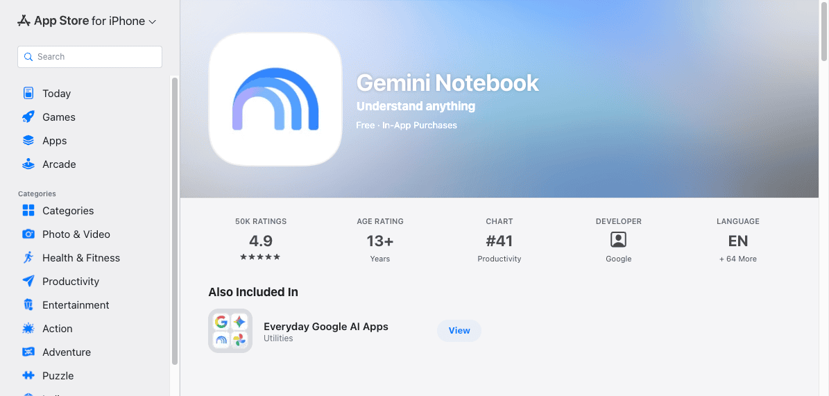 Ảnh: screenshot từ App Store của Gemini Notebook.