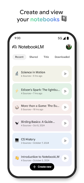 Ảnh chụp từ Google Play: NotebookLM hỗ trợ hỏi đáp và tương tác với nguồn trên điện thoại.