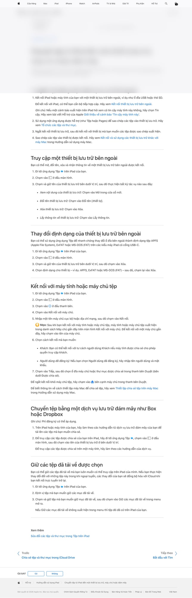 Apple ghi rõ trên iPad USB-C anh em có thể chuyển file và đổi định dạng ổ trong ứng dụng Tệp, rất hữu ích nếu muốn dùng một ổ cho nhiều máy. Ảnh: Apple Support