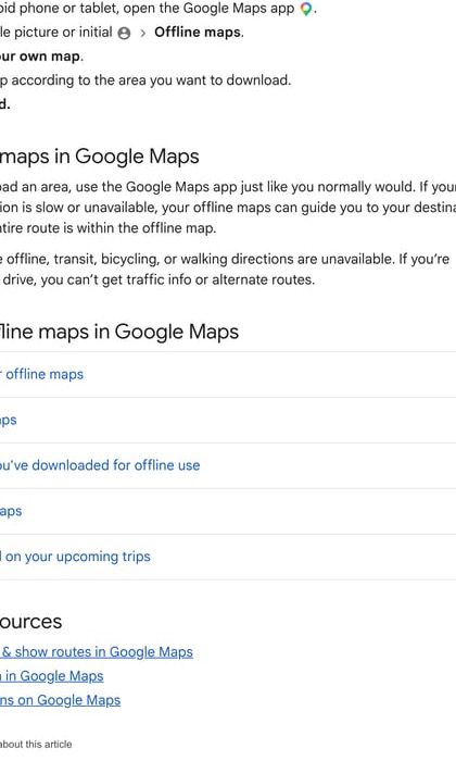 Ngay cả khi không có mạng, Google Maps vẫn có thể dẫn đường nếu toàn bộ tuyến nằm trong vùng đã tải; bù lại anh em sẽ mất thông tin giao thông thời gian thực và vài kiểu chỉ đường khác. Ảnh chụp từ Google Maps Help