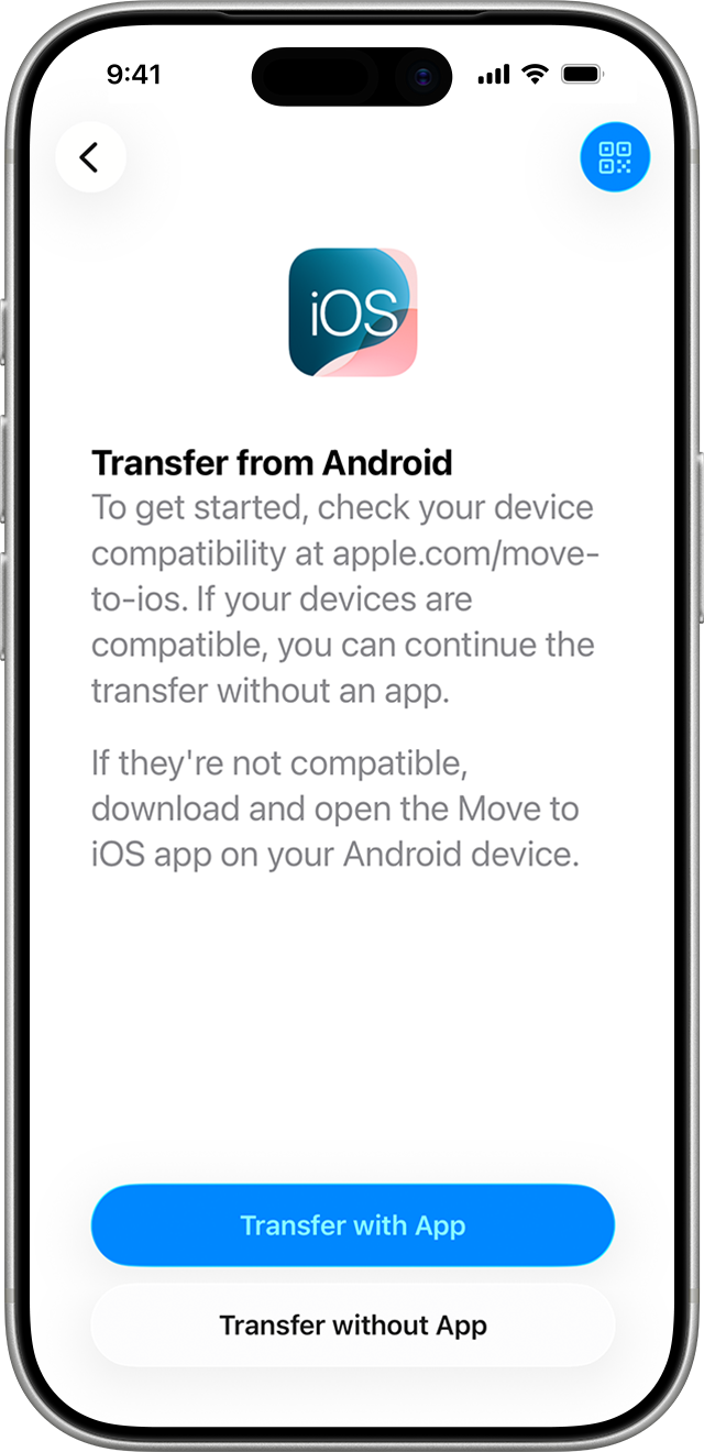 Apple đặt luồng chuyển từ Android sang iPhone ngay trong phần setup ban đầu để anh em không phải mò lại sau đó. Ảnh: Apple Support