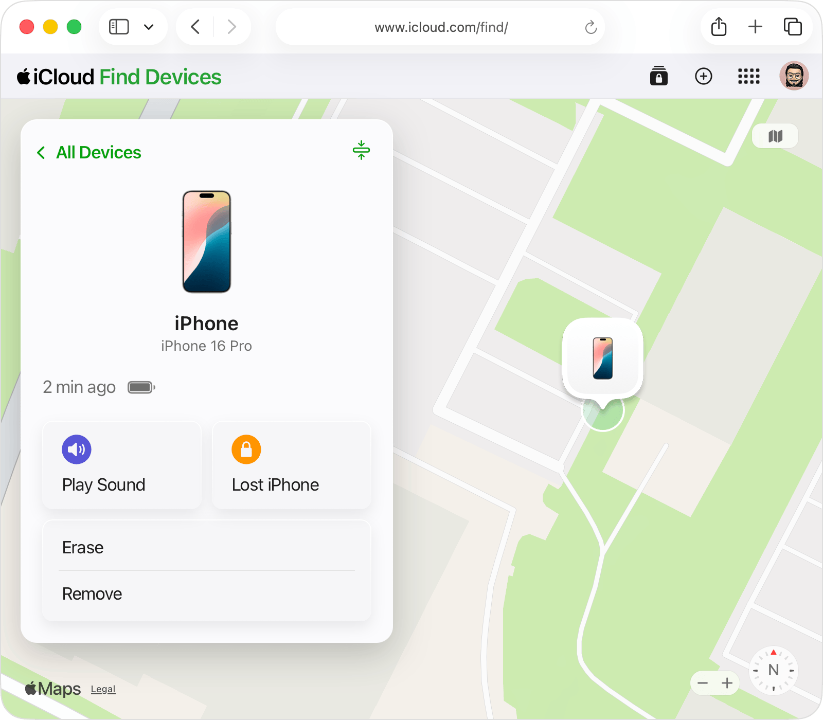 Trang Find Devices trên iCloud cho phép phát âm thanh, đánh dấu thất lạc hoặc xóa iPhone từ xa. Ảnh: Apple Support