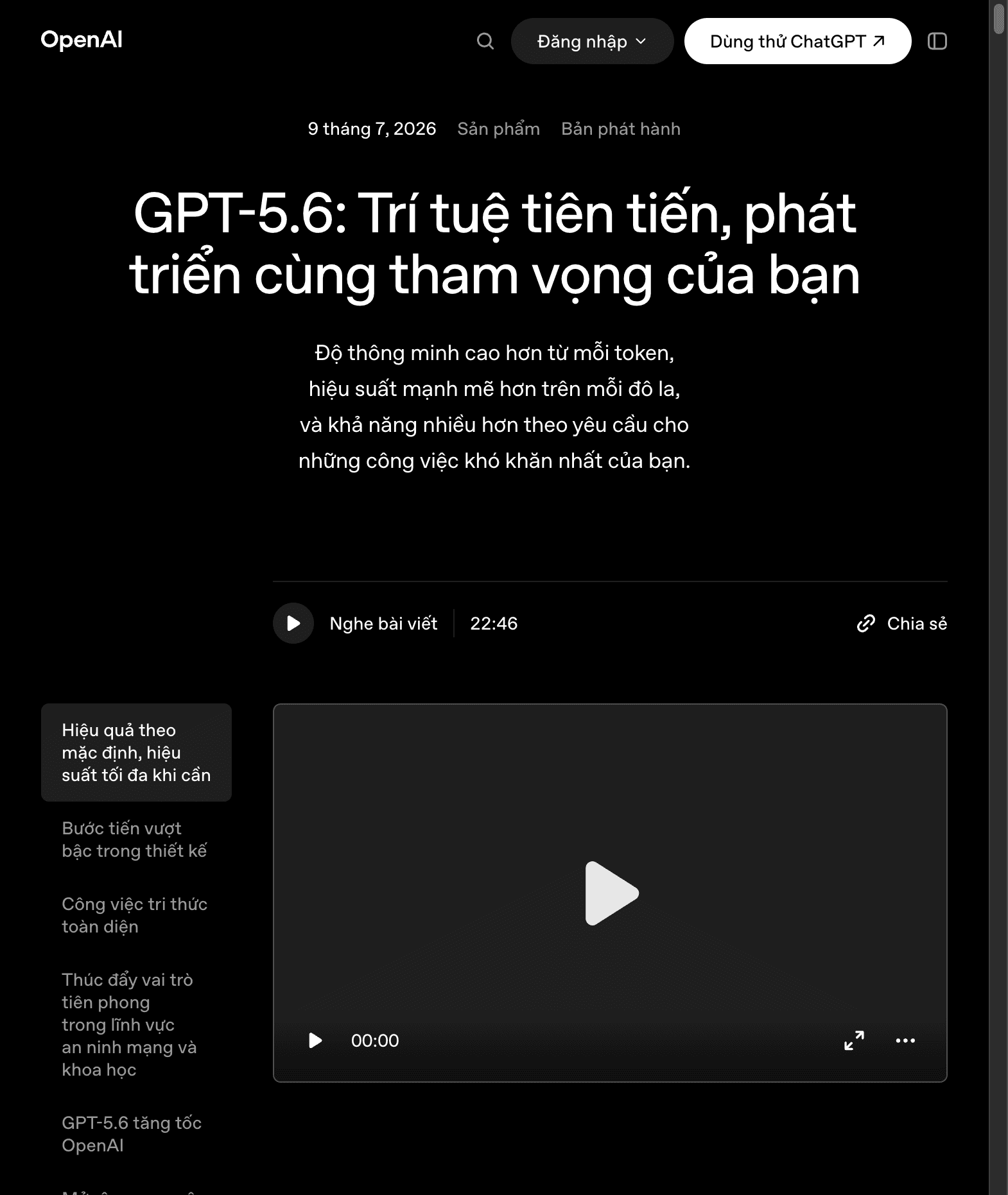 Ảnh chụp bài công bố GPT-5.6 trên OpenAI