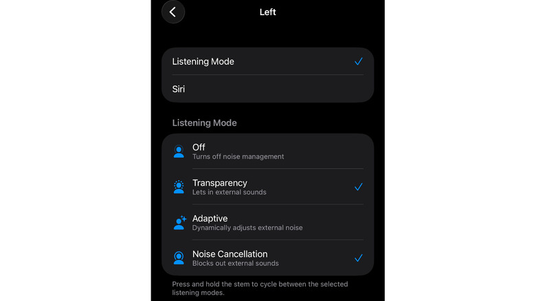 Ảnh chụp phần cài đặt Listening Mode trên AirPods — Ảnh: Mariella Moon (Apple)/Engadget