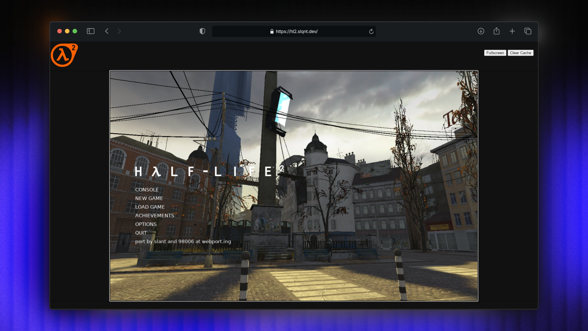 Màn hình trình duyệt chạy giao diện Half-Life 2.