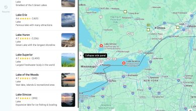 Giao diện Google Maps tại Mỹ hiển thị Lake America ở khu vực hồ Ontario