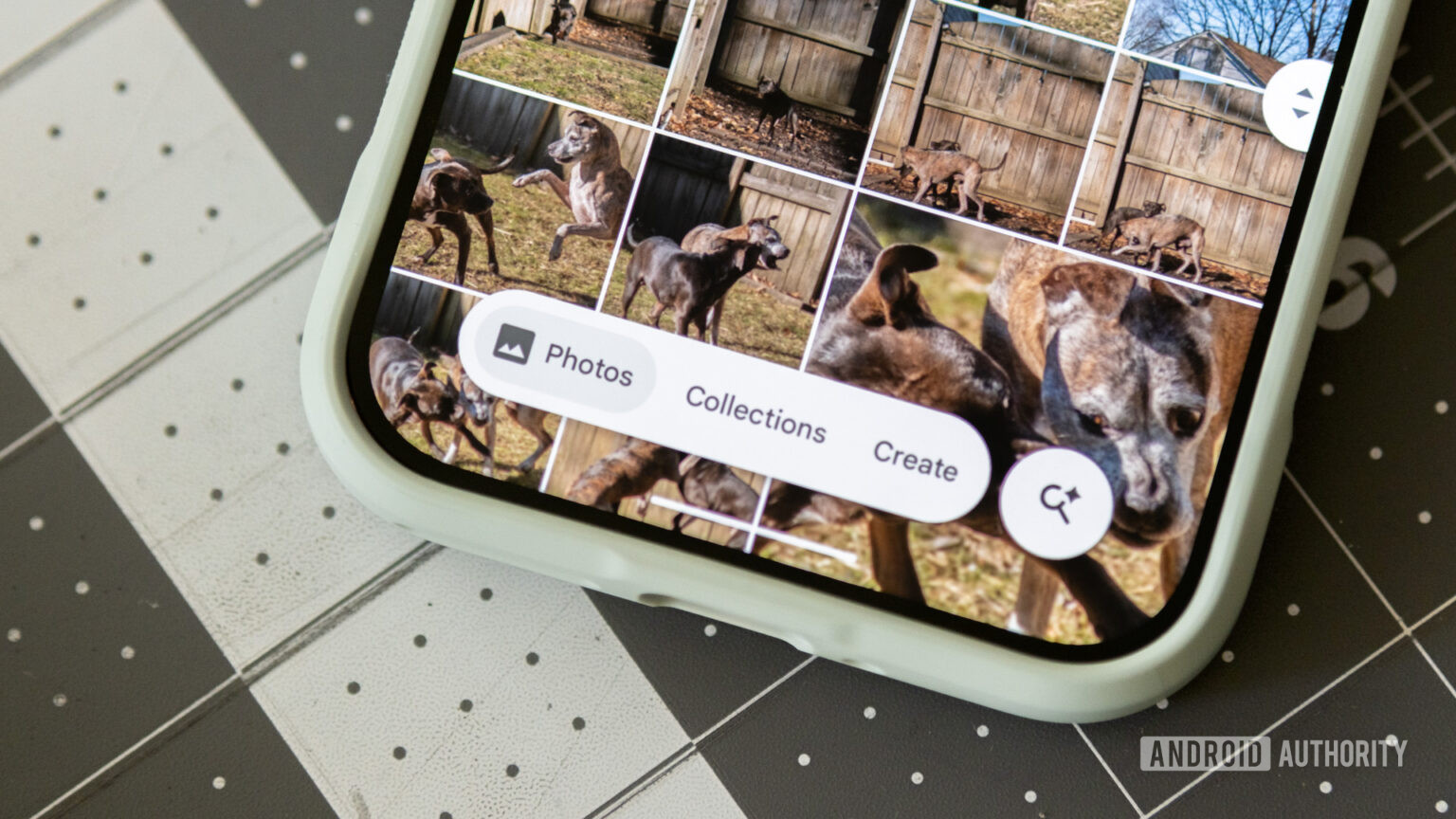 Giao diện Google Photos với thanh thao tác nổi ở cạnh dưới