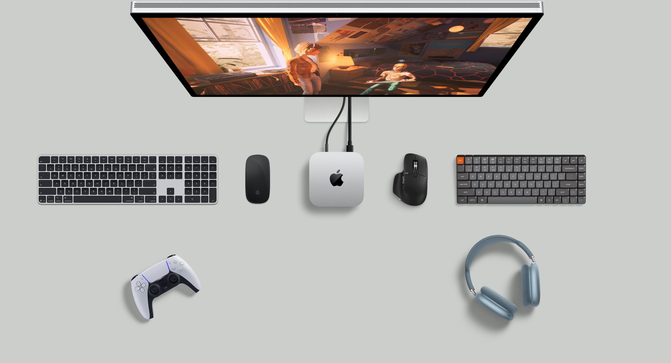 Mac mini cùng phụ kiện bàn làm việc