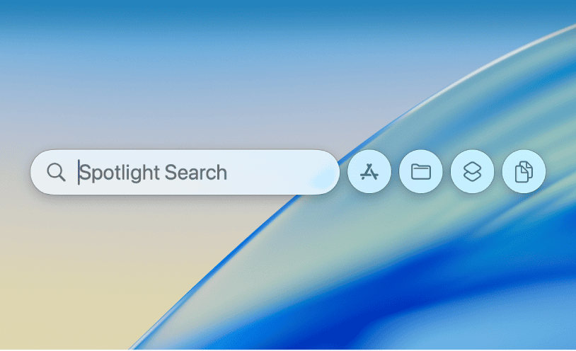 Giao diện Spotlight trên Mac hiển thị truy vấn tìm kiếm và danh sách kết quả để người dùng lọc ứng dụng hoặc tệp. Ảnh: Apple Support.