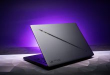 ROG Zephyrus G14 2026 nhìn từ góc nghiêng, thể hiện thiết kế mỏng nhẹ của mẫu laptop gaming 14 inch.